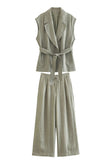 Grey Green 2 Piece Notched Lpael Sleeveless Women Prom Suits
