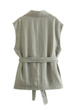 Grey Green 2 Piece Notched Lpael Sleeveless Women Prom Suits