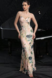 Pink Printed Spaghetti Straps Mermaid Party Dress