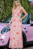 Pink Floral Ruffled A Line Party Dress