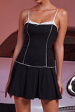 Black Striped Spaghetti Straps A Line Cocktail Dress