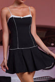 Black Striped Spaghetti Straps A Line Cocktail Dress