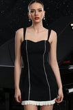 Black Striped Spaghetti Straps Bodycon Cocktail Dress