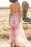Pink Floral V-Neck A Line Summer Dress