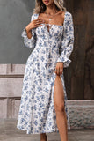 Black Yellow Floral A Line Summer Dress with Long Sleeves