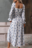 Black Yellow Floral A Line Summer Dress with Long Sleeves