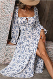Black Yellow Floral A Line Summer Dress with Long Sleeves