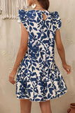 White and Blue Floral A Line Short Summer Dress