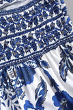 White Blue Floral Halter A Line Summer Dress