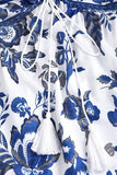 White Blue Floral Halter A Line Summer Dress