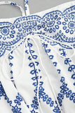 White Blue Floral Halter A Line Summer Dress