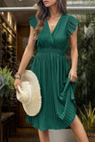 Black V-Neck A Line Pleated Summer Dress