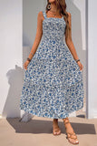 Black Floral A Line Tea Length Summer Dress