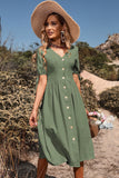 Black V-Neck A Line Summer Dress with Buttons