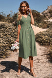 Black V-Neck A Line Summer Dress with Buttons