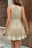 Kahki A Line Ruffled Summer Dress with Belt