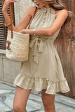 Kahki A Line Ruffled Summer Dress with Belt