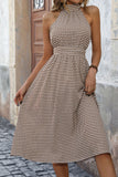 Kahki Halter A Line Midi Summer Dress