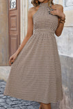 Kahki Halter A Line Midi Summer Dress