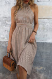 Kahki Halter A Line Midi Summer Dress