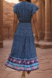 Light Green Printed V Neck A Line Summer Dress
