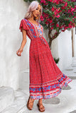 Light Green Printed V Neck A Line Summer Dress