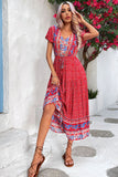 Light Green Printed V Neck A Line Summer Dress