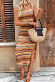 Orange Sheath Square Neck Plaid Summer Dress