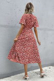 Floral V Neck Red Summer Daress