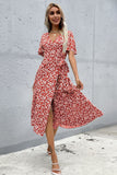 Floral V Neck Red Summer Daress