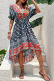 Printed A Line V Neck Red Summer Dress