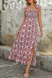 Blue Printed A Line Summer Dress with Slit