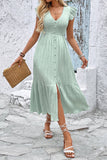 V Neck Light Green A Line Summer Dress