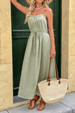 Green Spaghetti Straps A Line Pleated Summer Dress