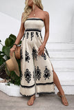 Light Kahki Printed Strapless Summer Dress