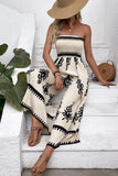 Light Kahki Printed Strapless Summer Dress