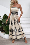 Light Kahki Printed Strapless Summer Dress