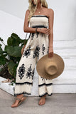Light Kahki Printed Strapless Summer Dress