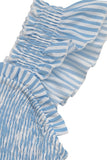 Blue Striped Square Neck Midi Summer Dress