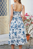 Green Spaghetti Straps Printed Summer Dress With Slit