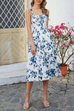 Green Spaghetti Straps Printed Summer Dress With Slit