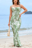 Mermaid Blue Printed Long Summer Dress