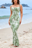 Mermaid Blue Printed Long Summer Dress
