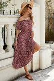 Off The Shoulder Burgundy Floral Long Summer Dress