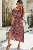 Off The Shoulder Burgundy Floral Long Summer Dress