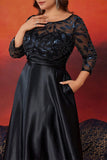 Black A Line Plus Size Long Mother Of The Bride Dress