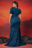 Sparky Blue Mermaid Plus Size Long Mother of the Bride Dress