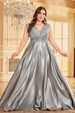 Blush Pink Plus Size Satin Long Mother Of The Bride Dress