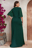 Plus Size Black Chiffon Long Mother of the Bride Dress with Ruffles
