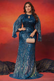 Sparkly Peacock Blue Mermaid Long Mother of the Bride Dress